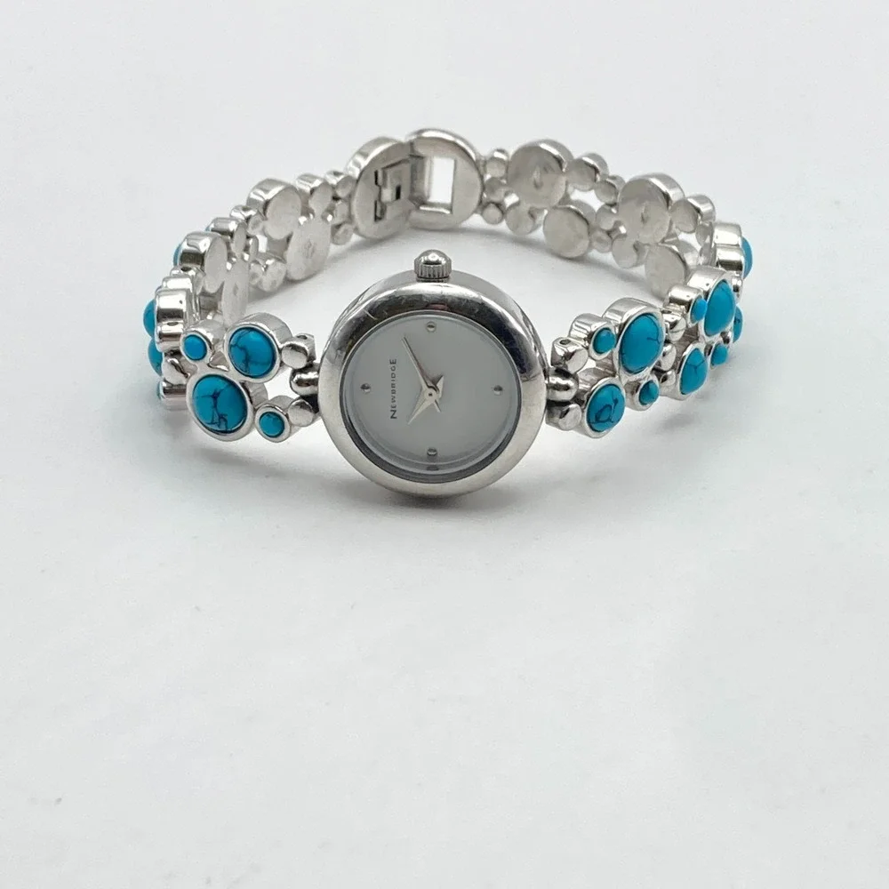 Newbridge Women's Watch 22mm Silver Tone Blue Southwest New Battery 6.75